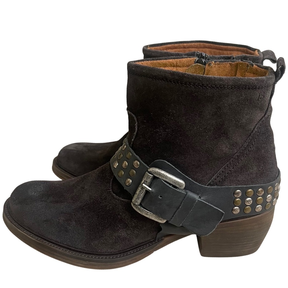 Josef Seibel Brown Suede Studded Harness Moto Ankle Boots Size 41 EU USA 10